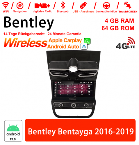 10.9" Qualcomm Snapdragon 665 Android 13.0 4G LTE Autoradio / Multimédia USB WiFi Navi Carplay Pour Bentley Bentayga 2016-2019