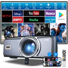 The world's first projector with AI Off-Axis and an electric stand. 4K FULL HD projector with Android TV, 1800 ANSI 1080P Smart Pro projector