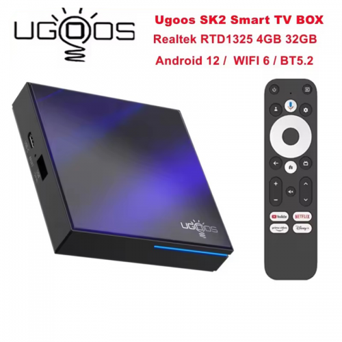 Boîtier TV intelligent Ugoos SK2 4 Go 32 Go Android 12 Wi-Fi 6 BT 5.2 RJ45 100 Mbit/s Lecteur multimédia 4K HDR