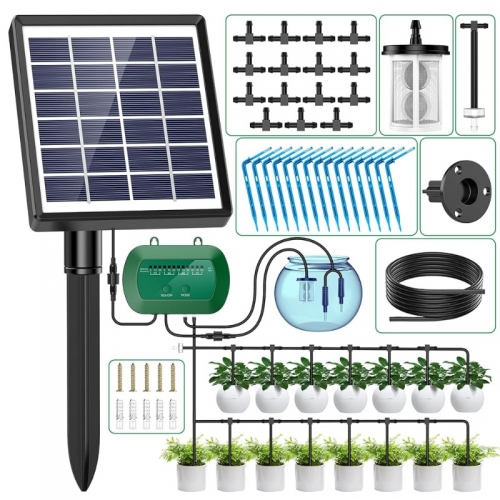 Kit d'arrosage solaire intelligent 6 V 2 W avec batterie intégrée de 1 800 mAh pour plantes en pot, dispositif d'arrosage programmé à faire soi-même