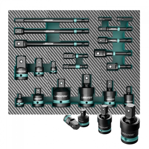 Adaptateur et réducteur de douilles à chocs 1/4", 3/8", 1/2", comprenant réducteurs, joints universels, rallonge d'adaptateur de douille, 20 pièces