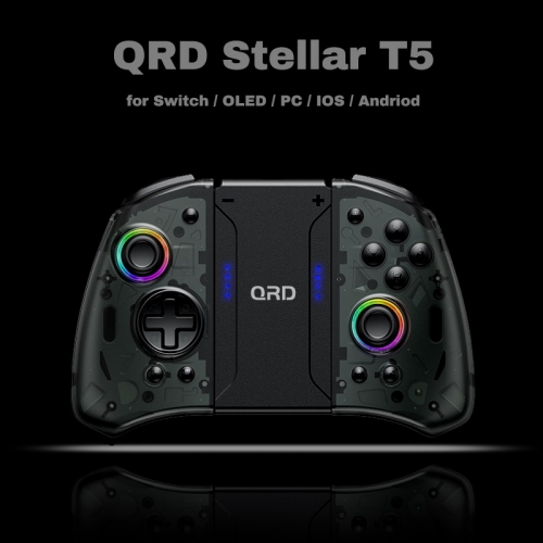 Manette sans fil QRD Stellar T5 pour Nintendo Switch/Lite/Joystick à effet Hall Oled, 8 couleurs, lumière LED, turbo et macro programmables