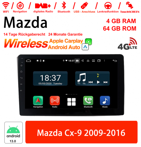 10 Zoll Android 13.0 Autoradio / Multimedia 4GB RAM 64GB ROM Für Mazda Cx-9 2009-2016 Mit WiFi NAVI Bluetooth USB