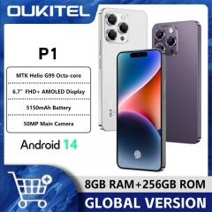 OUKITEL P1 Smartphone 6.7 inch 120Hz AMOLED display MTK Helio G99 4GB RAM + 256GB ROM 50MP main camera 5150mAh NFC Android 14