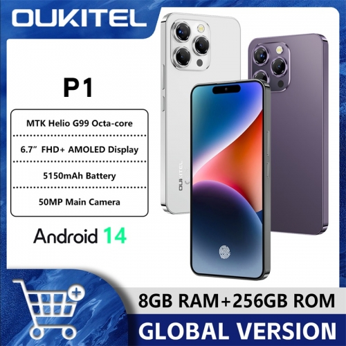 Smartphone OUKITEL P1 Écran AMOLED 6,7 pouces 120 Hz MTK Helio G99 4 Go de RAM + 256 Go de ROM Appareil photo principal 50 MP 5150 mAh NFC Android 14