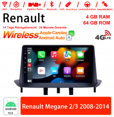 9 inch Android 13.0 car radio / multimedia 4GB RAM 64GB ROM for Renault Megane 2/3 2008-2014
