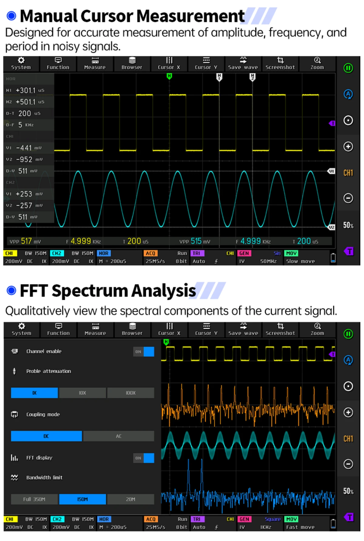 FNIRSI DPOS350P oscilloscope 4‑en‑1 écran tactile