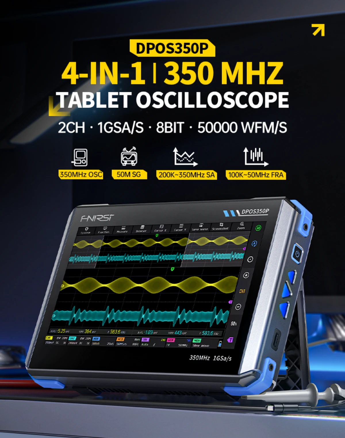 FNIRSI DPOS350P oscilloscope 4‑en‑1 écran tactile