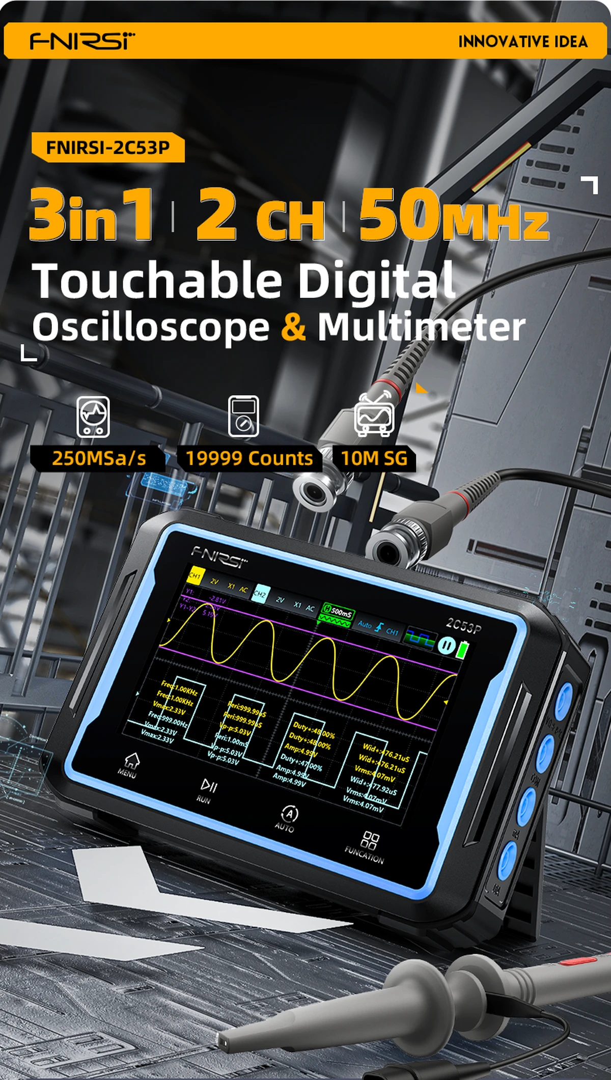 FNIRSI 2C53P touch oscilloscope multimeter signal generator