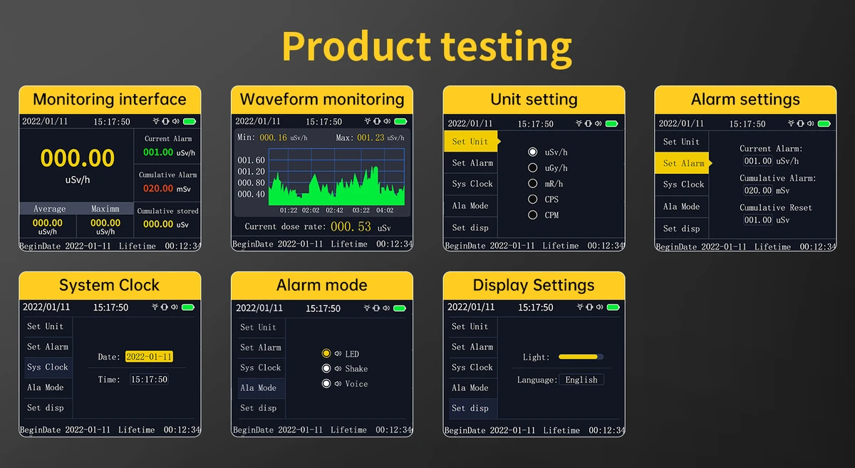 FNIRSI GC‑01 compteur Geiger avec alarme visuelle/vibreur