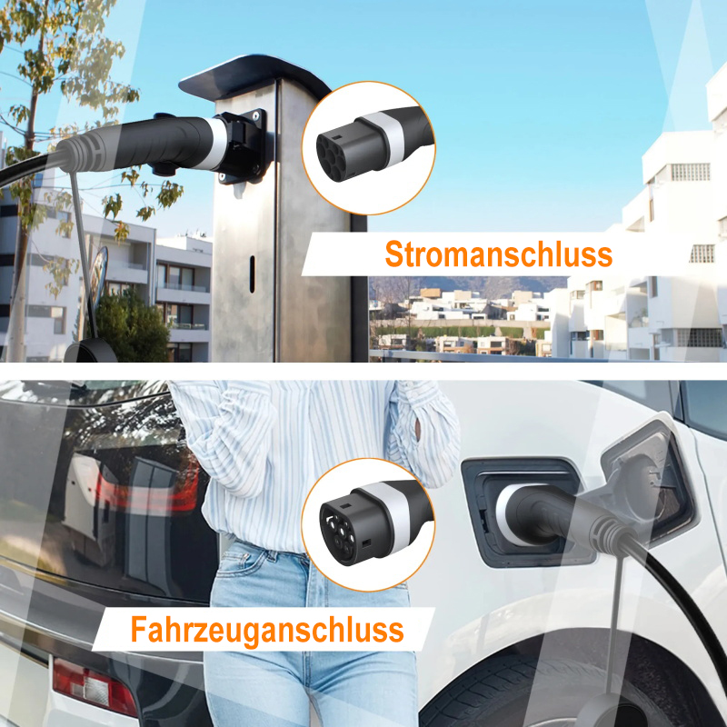 Typ-2-Stecker-Verbindung eines Elektrofahrzeugs an eine Ladesäule