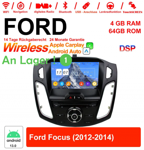 Autoradio 9 pouces Android 13.0 / multimédia 4 Go de RAM 64 Go de ROM pour Ford Focus 2012-2014 avec WiFi NAVI Bluetooth USB