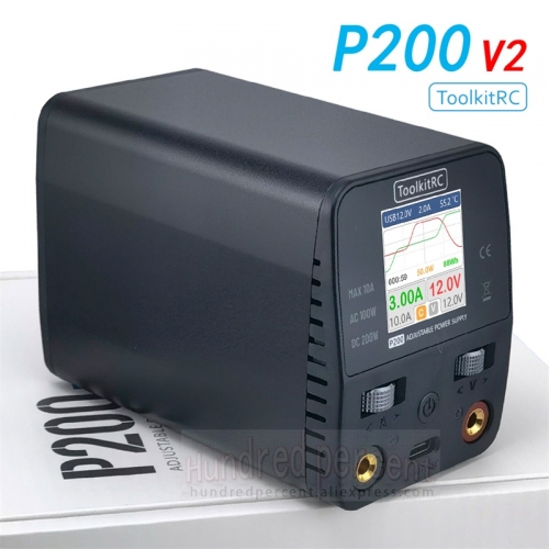 Adaptateur d'alimentation ToolkitRC P200 V2 30 V CA 100 W CC 200 W 10 A compatible avec chargeur, sortie d'affichage de bureau réglable Tybec
