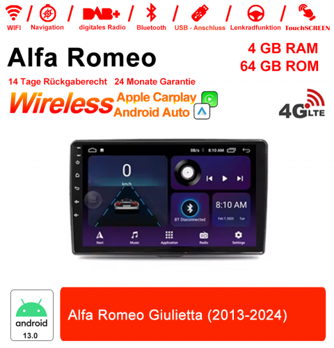 9 Zoll Android 13.0 Autoradio / Multimedia 4GB RAM 64GB ROM Für Alfa Romeo Giulietta 2013-2024