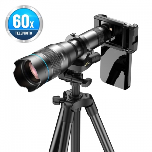Objectif téléobjectif astronomique zoom 60x pour téléphone portable avec trépied extensible pour iPhone, Huawei et tous les smartphones