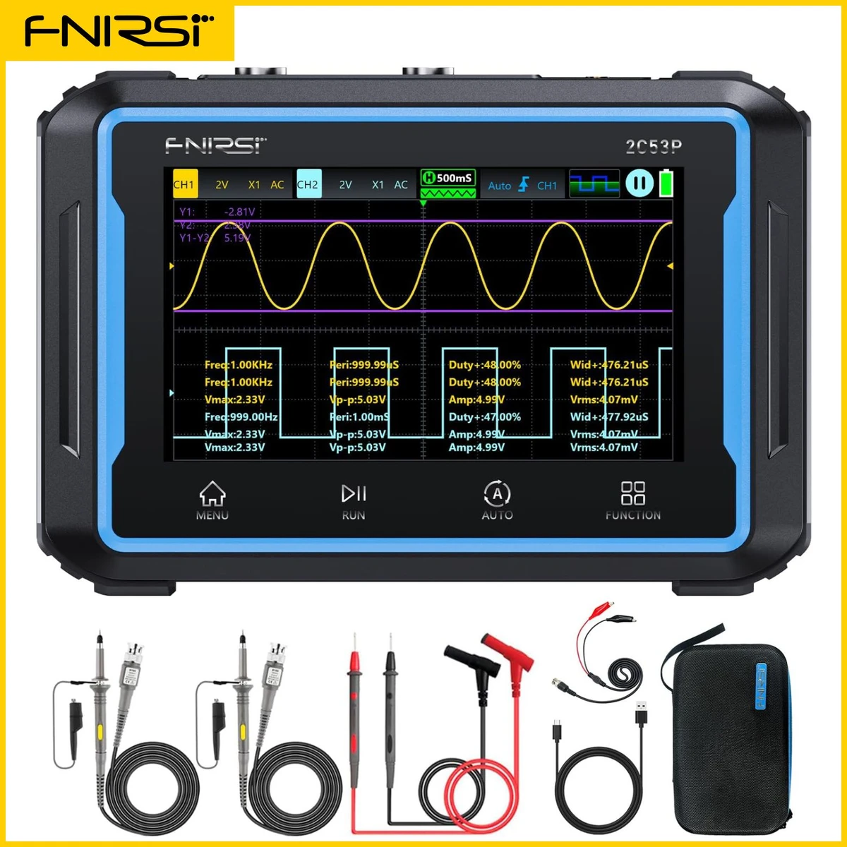 FNIRSI 2C53P – Oscilloscope tactile 3‑en‑1 50 MHz, multimètre, générateur