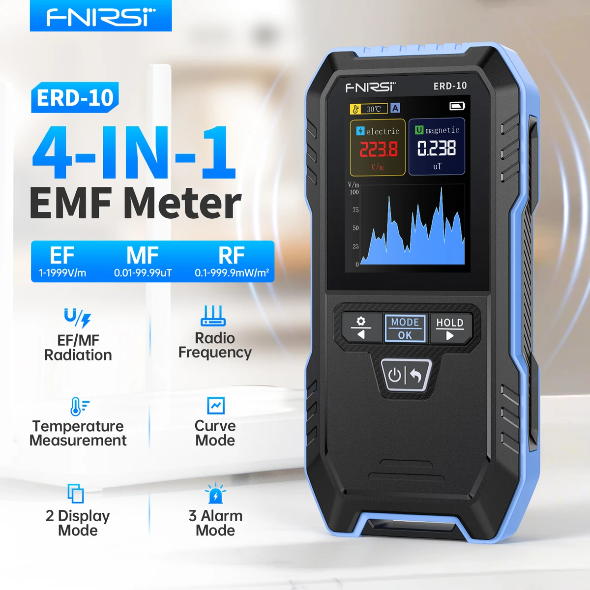 FNIRSI ERD‑10 Détecteur 4‑en‑1 EMF – Champs & Température