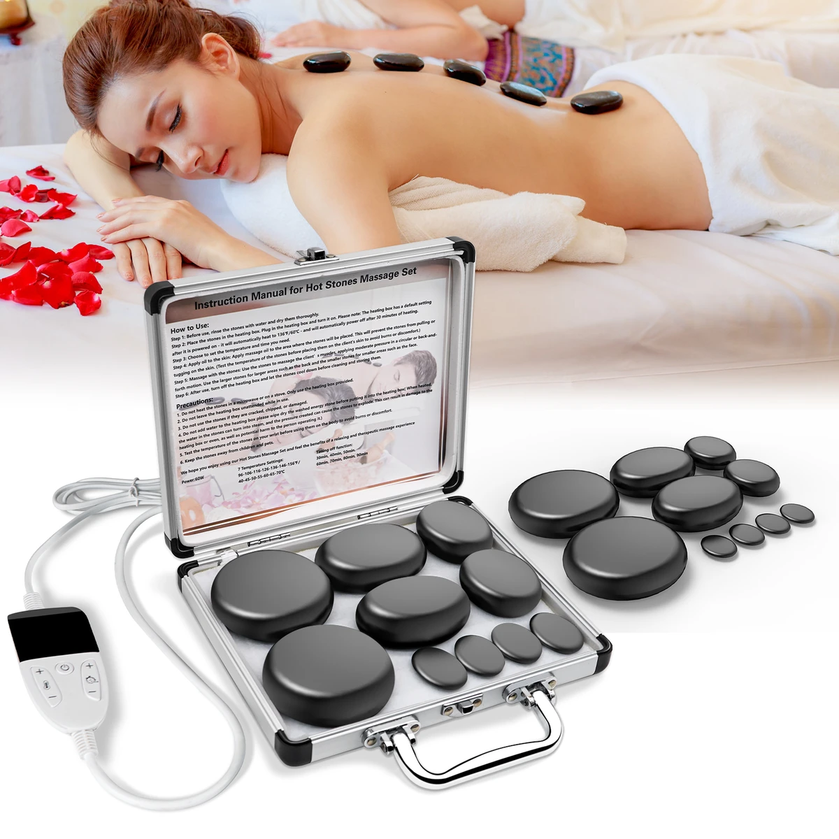 Kit de massage pierres chaudes chauffantes avec réglage température