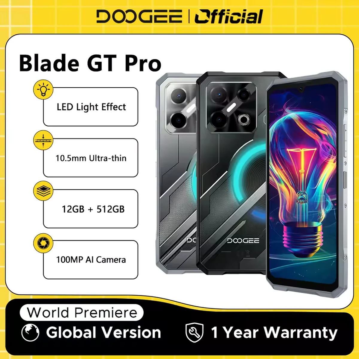 DOOGEE Blade GT Pro 6.72 Inch Android 14 Rugged Smartphone 12GB RAM 512GB ROM 5800mAh Battery