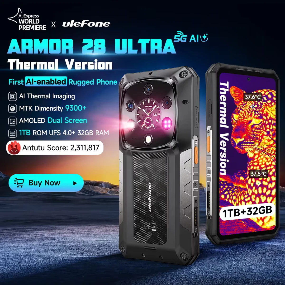 Smartphone durci Ulefone Armor 28 Ultra Thermal 5G 6,67 pouces 1 To + 32 Go