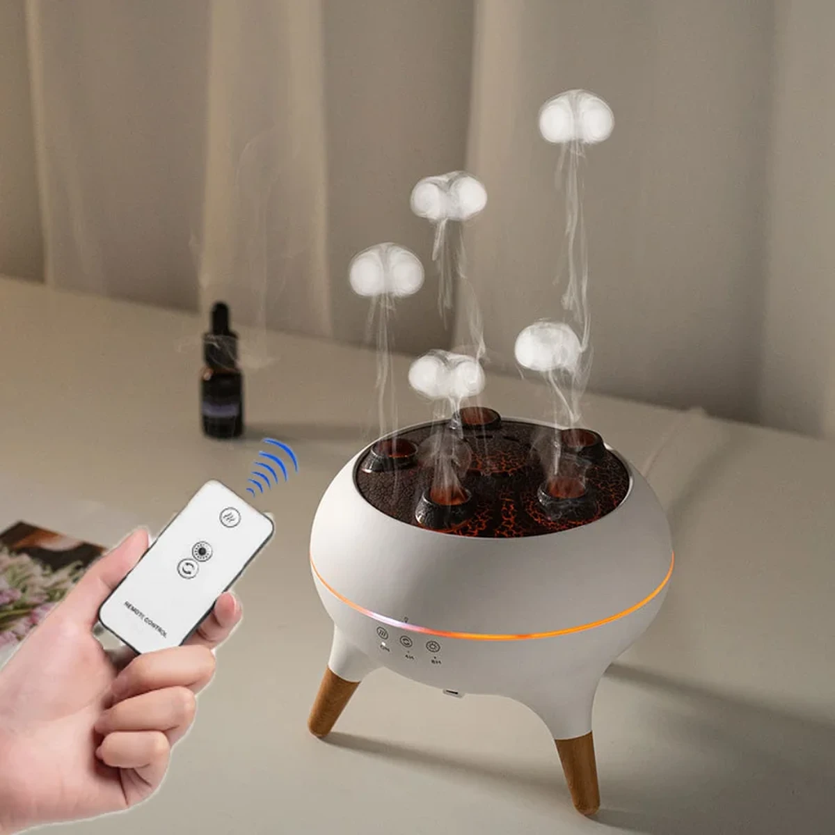 Humidificateur dynamique méduse, diffuseur d'huiles essentielles, télécommande avec 7 veilleuses colorées