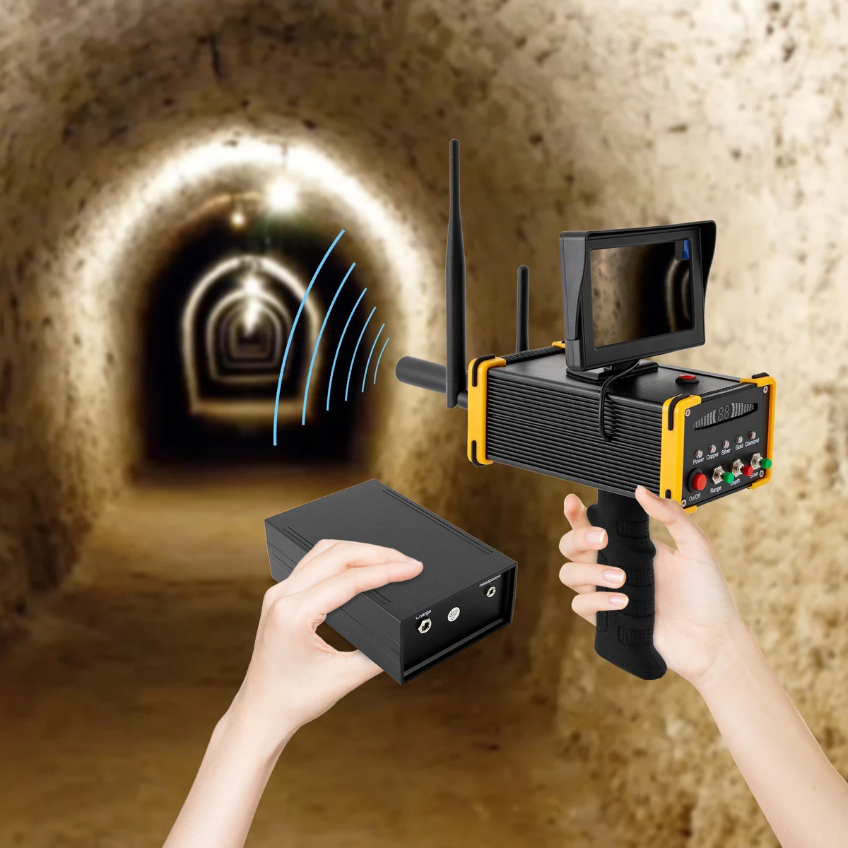 Détecteur de métaux LCD HD, rotation auto, profondeur 16 m