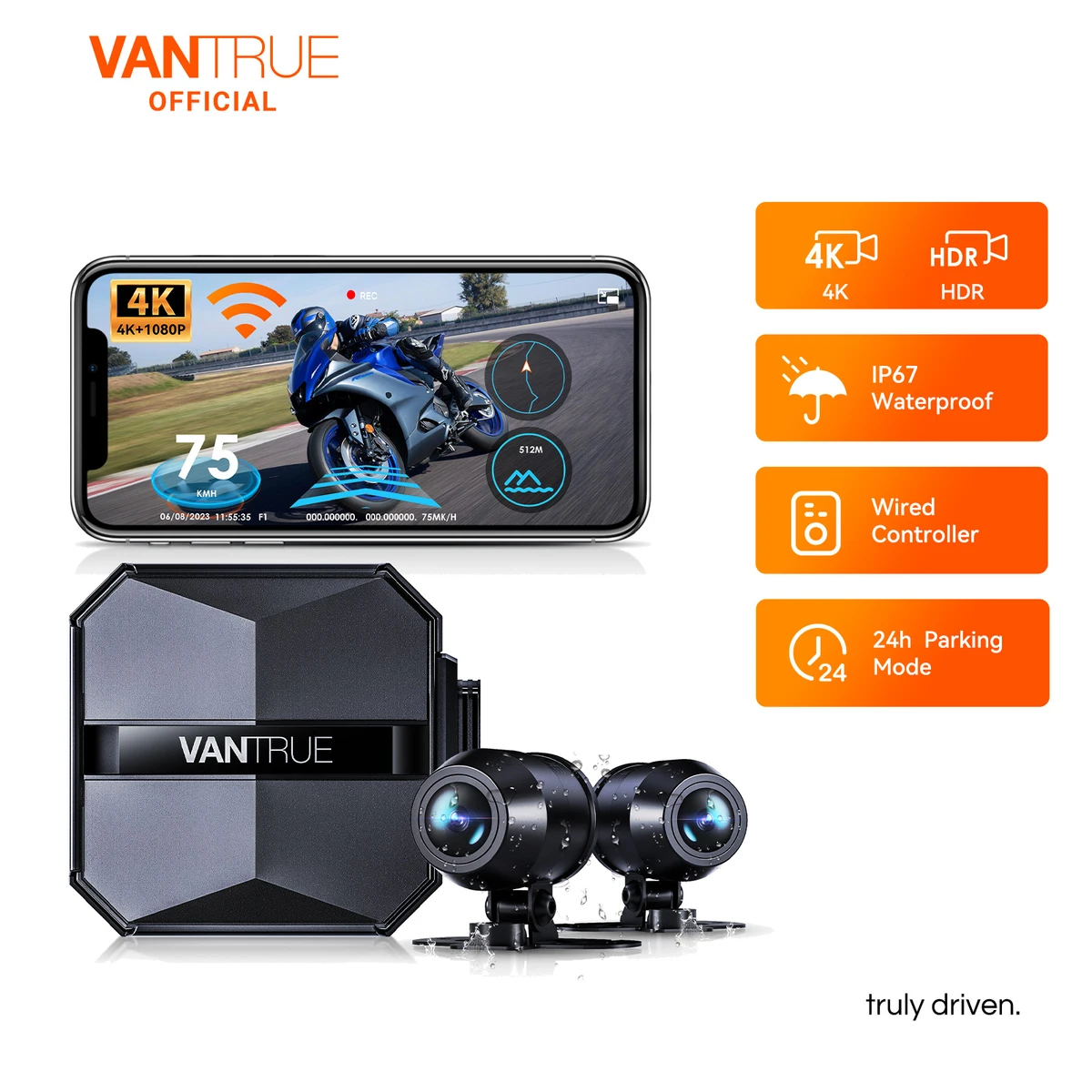 Caméra moto 4K GPS étanche IP67, grand angle 160°