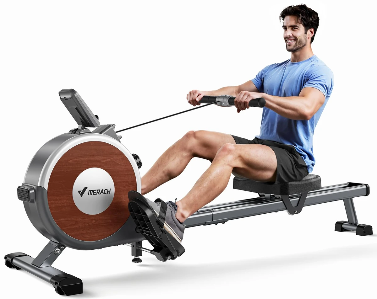 Rameur magnétique Bluetooth avec 16 niveaux de résistance, mise à niveau vers des rails coulissants doubles
