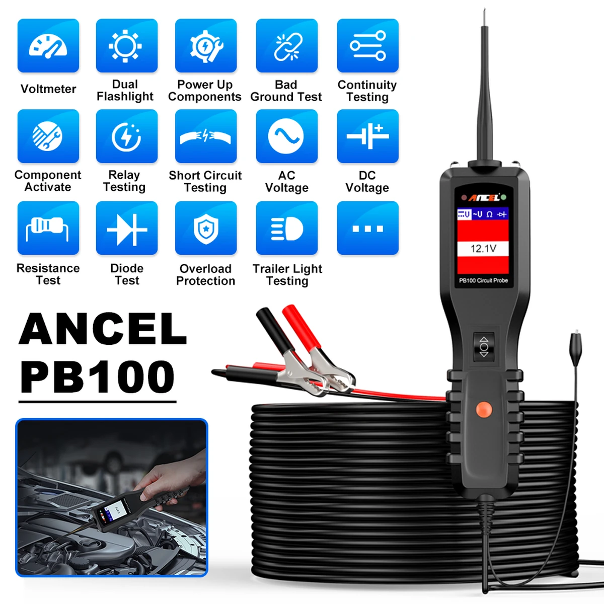 ANCEL PB100 KFZ Stromkreis Tester 12V/24V Diagnose Werkzeug Elektrik Prüfgerät Master Kit