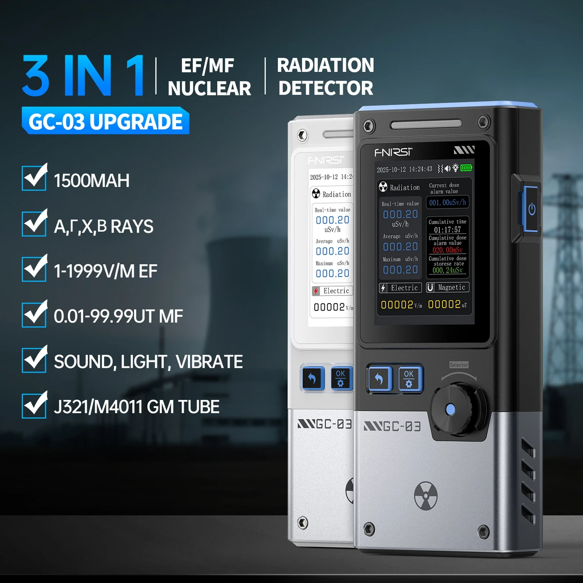 Détecteur de rayonnement électromagnétique 3-en-1 FNIRSI GC-03