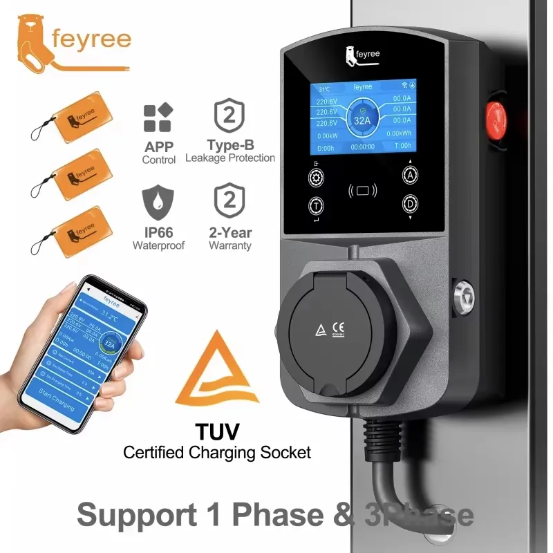 Feyree Borne de Recharge Type 2 32A – Chargeur EV Intelligent avec App et RFID