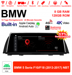 10.25 Zoll Qualcomm Snapdragon 662 8 Core Android 13.0 4G LTE Autoradio / Multimedia USB WiFi Navi Carplay Für BMW 5 Series F10/F18 (2013-2017) NBT