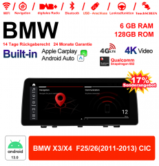 12.3 pouces Qualcomm Snapdragon 662 8 Core Android 13.0 4G LTE Autoradio / Multimédia  USB Carplay Pour BMW X3/X4  F25/26 (2011-2013)