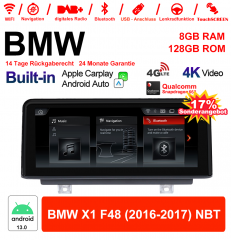 10.25 Zoll Qualcomm Snapdragon 662 8 Core Android 13.0 4G LTE Autoradio / Multimedia USB WiFi Navi Carplay Für BMW X1  F48 (2016-2017) NBT