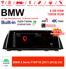 10.25 Zoll Qualcomm Snapdragon 662 8 Core Android 13.0 4G LTE Autoradio / Multimedia USB WiFi Navi Carplay Für BMW 5 Series F10/ F18 (2011-2012) CIC