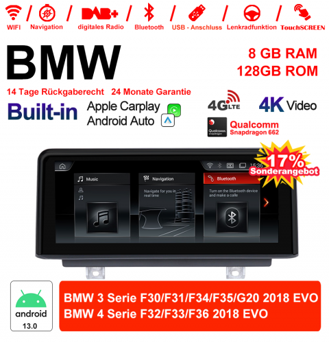 10.25 inch Qualcomm Snapdragon 662 8 Core Android 13.0 4G LTE Car Radio / Multimedia USB WiFi Carplay For BMW 3/4 Series (2018)  EVO