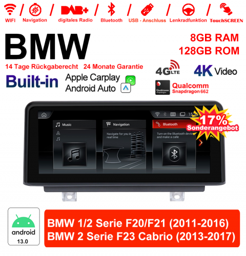 10.25 Inch Qualcomm Snapdragon 662 8 Core Android 13.0 4G LTE Car Radio / Multimedia USB WiFi Navi Carplay For BMW 1 Serie / 2 Serie