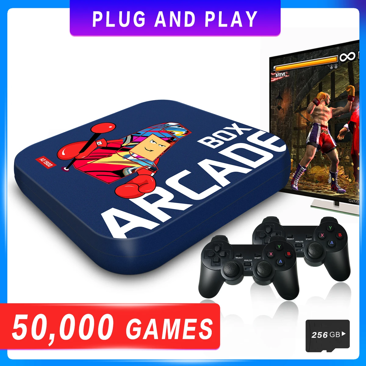 Console de jeux vidéo Arcade Box pour PS1/DC/N64 50 000+ jeux Game Box Console de jeux Plug and Play