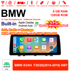 12.3'' Qualcomm Snapdragon 662 8 Core Android 13.0 4G LTE Autoradio/Multimédia USB Carplay Pour BMW X3/X4 F25/26 (2014-2016) NBT