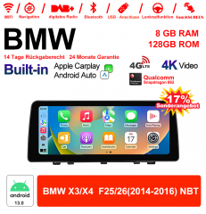 12.3'' Qualcomm Snapdragon 662 8 Core Android 13.0 4G LTE Autoradio/Multimédia USB Carplay Pour BMW X3/X4 F25/26 (2014-2016) NBT