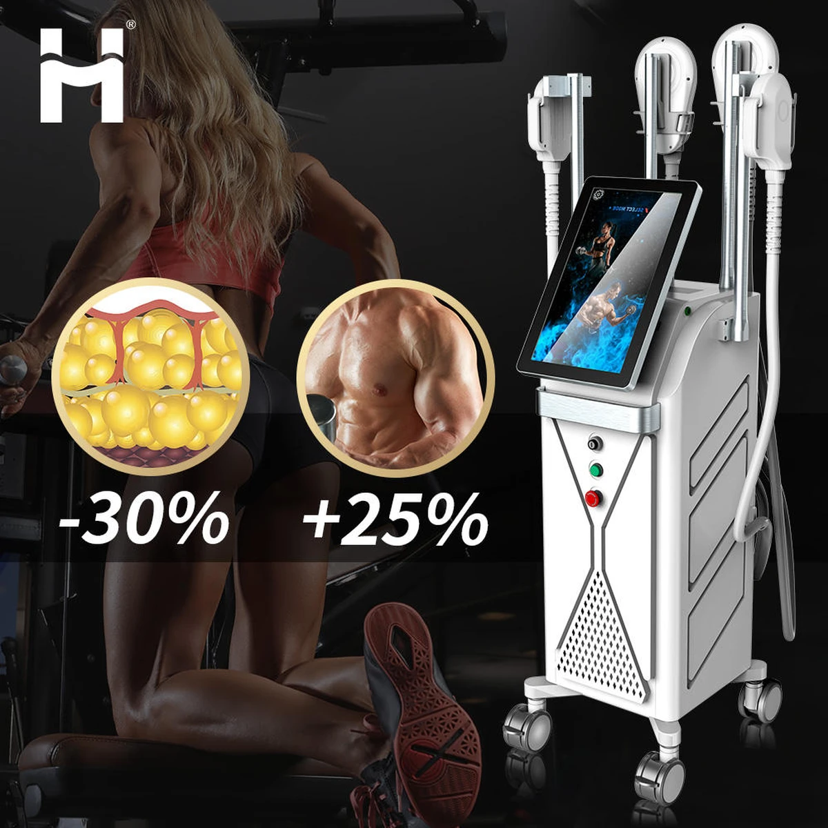 Stimulateur musculaire EMS professionnel avec 4 poignées et fauteuil pelvien – Modelage et amincissement du corps