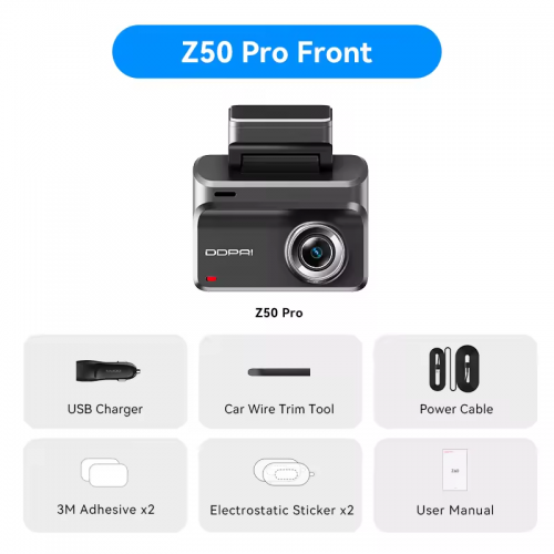 Caméra embarquée DDPAI Z50 Pro 4K UHD 3" IPS avec GPS intégré, ADAS, double canal, DVR, Wi-Fi, moniteur de stationnement 24h/24