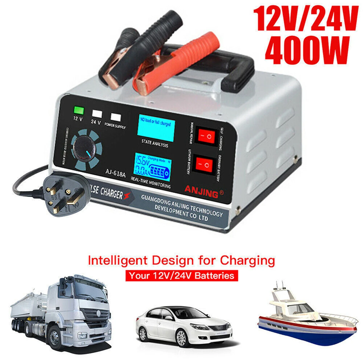 Chargeur de batterie intelligent pour voiture 400 W 40 A 12 V/24 V, entretien et réparation par impulsions intelligentes