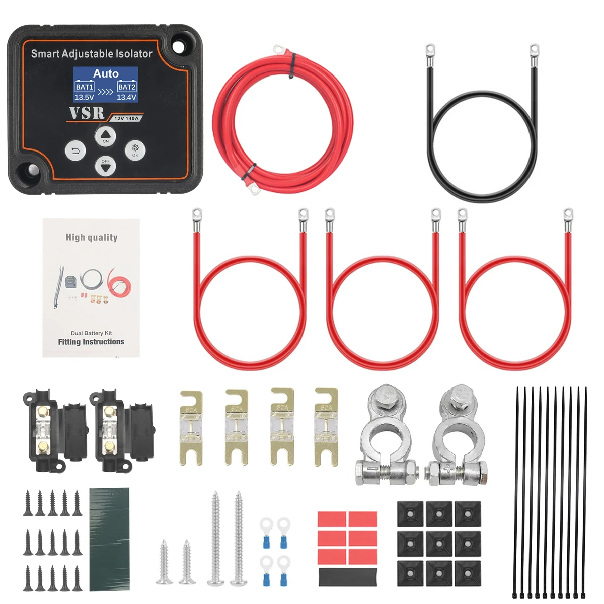 3/5/7 m einstellbare Spannung, Dual-Batterie-Isolator, 12 V, 140 Ampere, VSR für Lithium- und Blei-Säure-Batterie