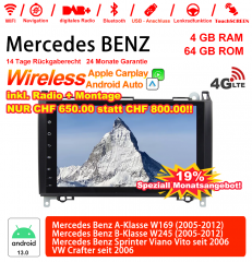 9 inch Android 13.0 4G LTE Car Radio 4GB RAM 64GB ROM For BENZ A-Klasse W169, B-Klasse W245, Sprinter Viano Vito, VW Built-in Carplay / Android Auto