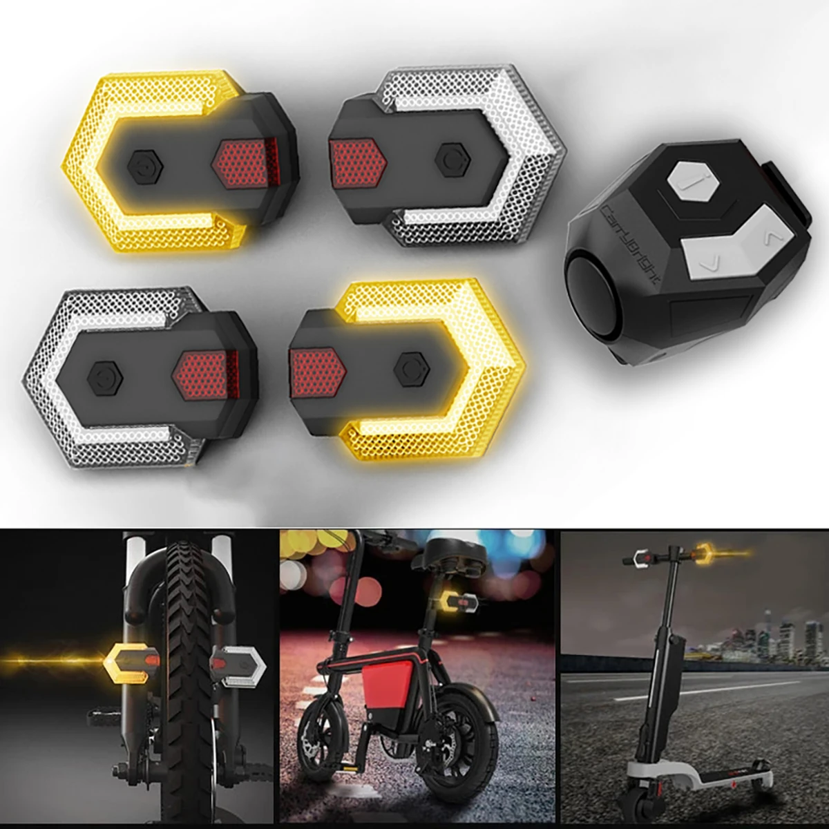 Feu de vélo LED sans fil, télécommande, clignotant, klaxon, feu arrière, lampe d'avertissement, étanche