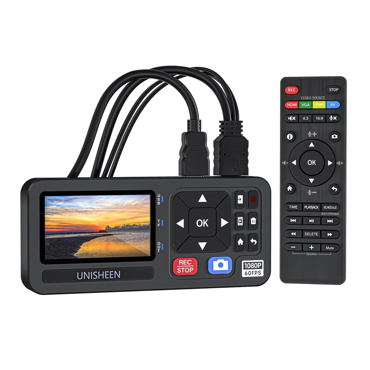 HD Video Capture Box 1080P Video Digital Converter with 3-inch Screen, 4K HDMI/CVBS/VGA/YPBPR Inputs Video Recorder