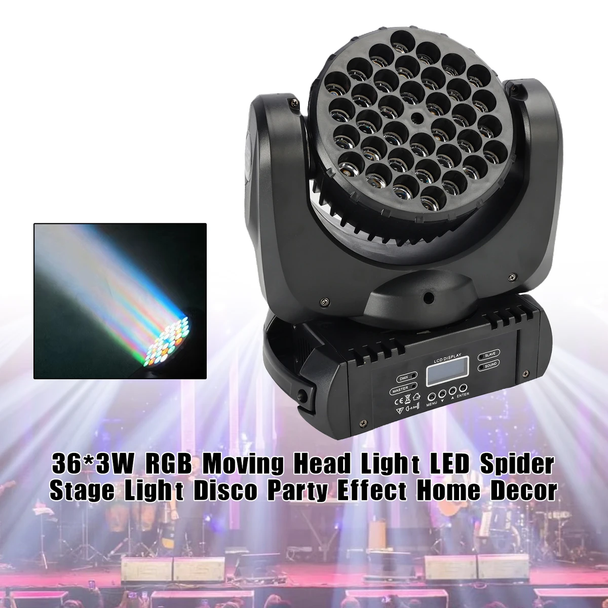 36×3W RGB Moving Head LED Spider Licht – DMX512 Bühnenlicht für Disco, Party & Events