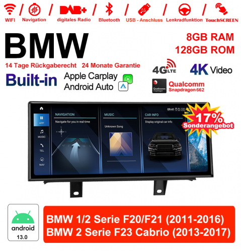12.3 Inch Qualcomm Snapdragon 662 8 Core Android 13.0 4G LTE Car Radio / Multimedia USB WiFi Navi Carplay For BMW 1 Serie / 2 Serie