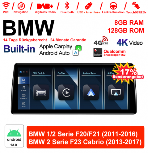 10.25 Inch Qualcomm Snapdragon 680 8 Core Android 13.0 4G LTE Car Radio / Multimedia USB WiFi Navi Carplay For BMW 1 Serie / 2 Serie